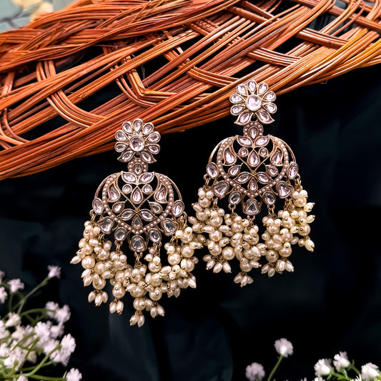 Aayat Kundan Pearl Chandbali Earrings - Golden