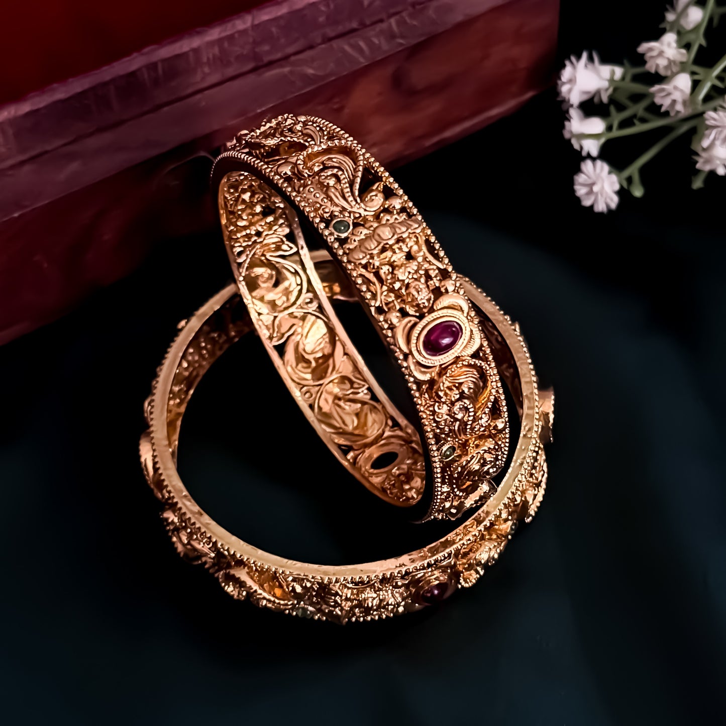 Padmini Peacock Temple Gold Bangles - Set of 2 (Golden)