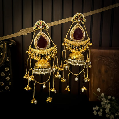 Midha Kashmiri Brass Dejhoor Ghungroo Jhumka Earrings - Maroon