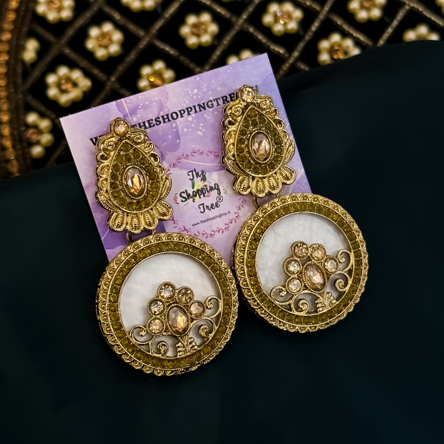 Itika Jadau MOP Chandbali Earrings - Golden