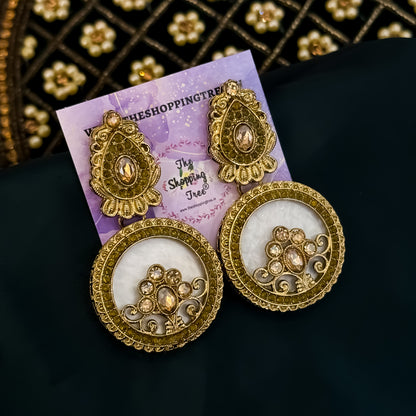 Itika Jadau MOP Chandbali Earrings - Golden