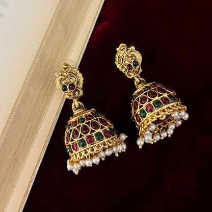 Lekha Peacock Lakshmi Temple Choker Necklace Set - Pink & Green