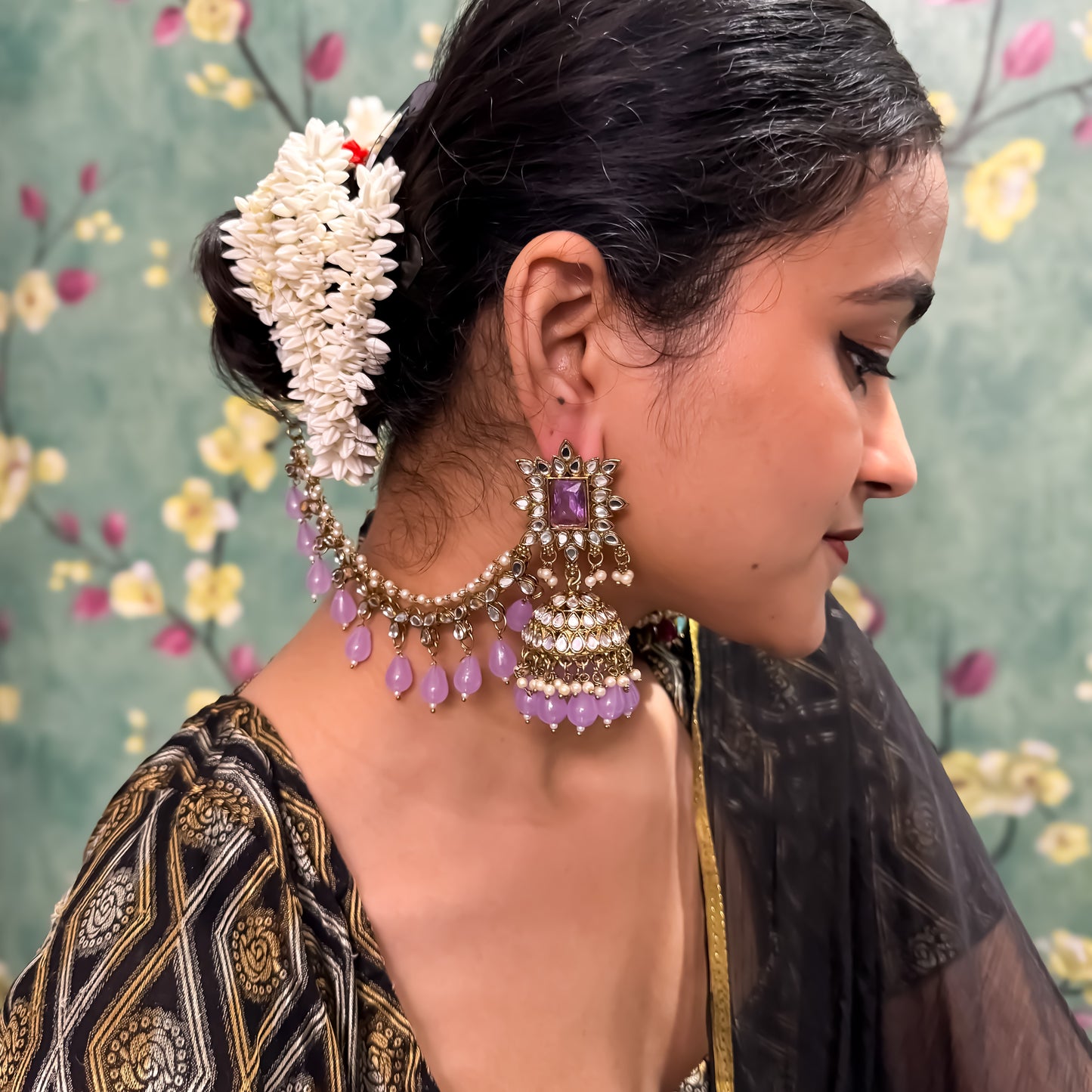 Manavi Mirror Jhumka with Teeka & Sahara- Lavender