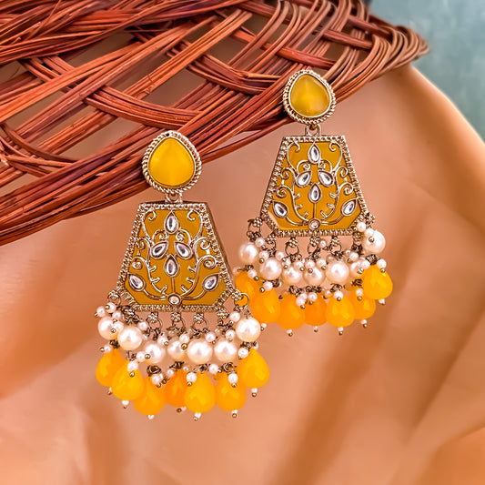 Sanskriti MOP Pearl Chandbali - Yellow