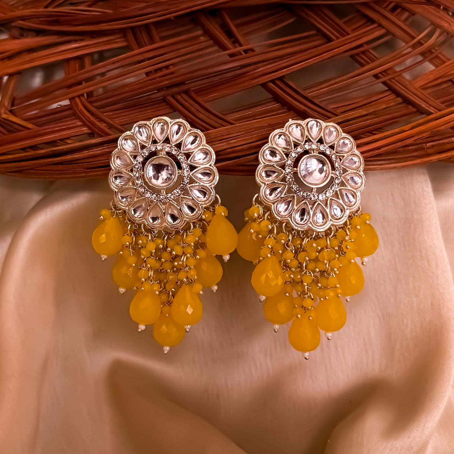 Myra Kundan Chandbali - Yellow