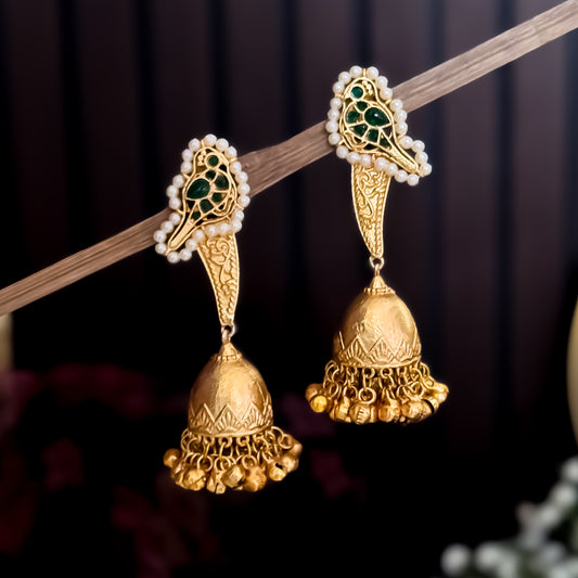 Divira Kashmiri Brass Dejhoor Jhumka Ghungroo Earrings - Green