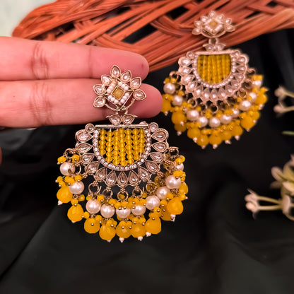 Mansa Kundan Pearl Chandbali - Yellow