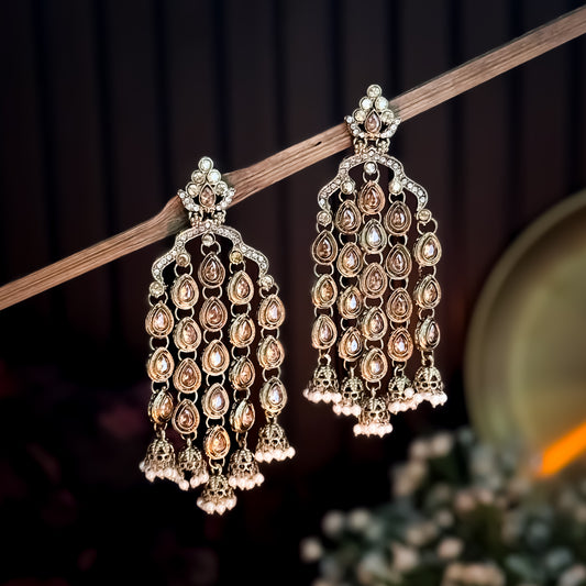 Tejaswini Rain Drop Dangler Earrings - Golden