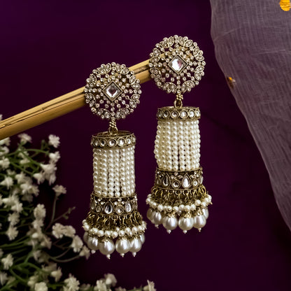 Falguni Pearl Jhumka Earrings - Golden