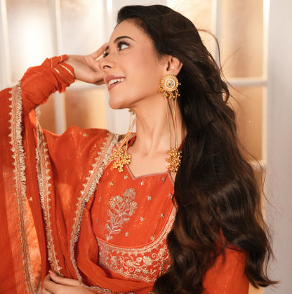 Oorja Kashmiri Brass Dejhoor Ghungroo Jhumka Earrings - Golden