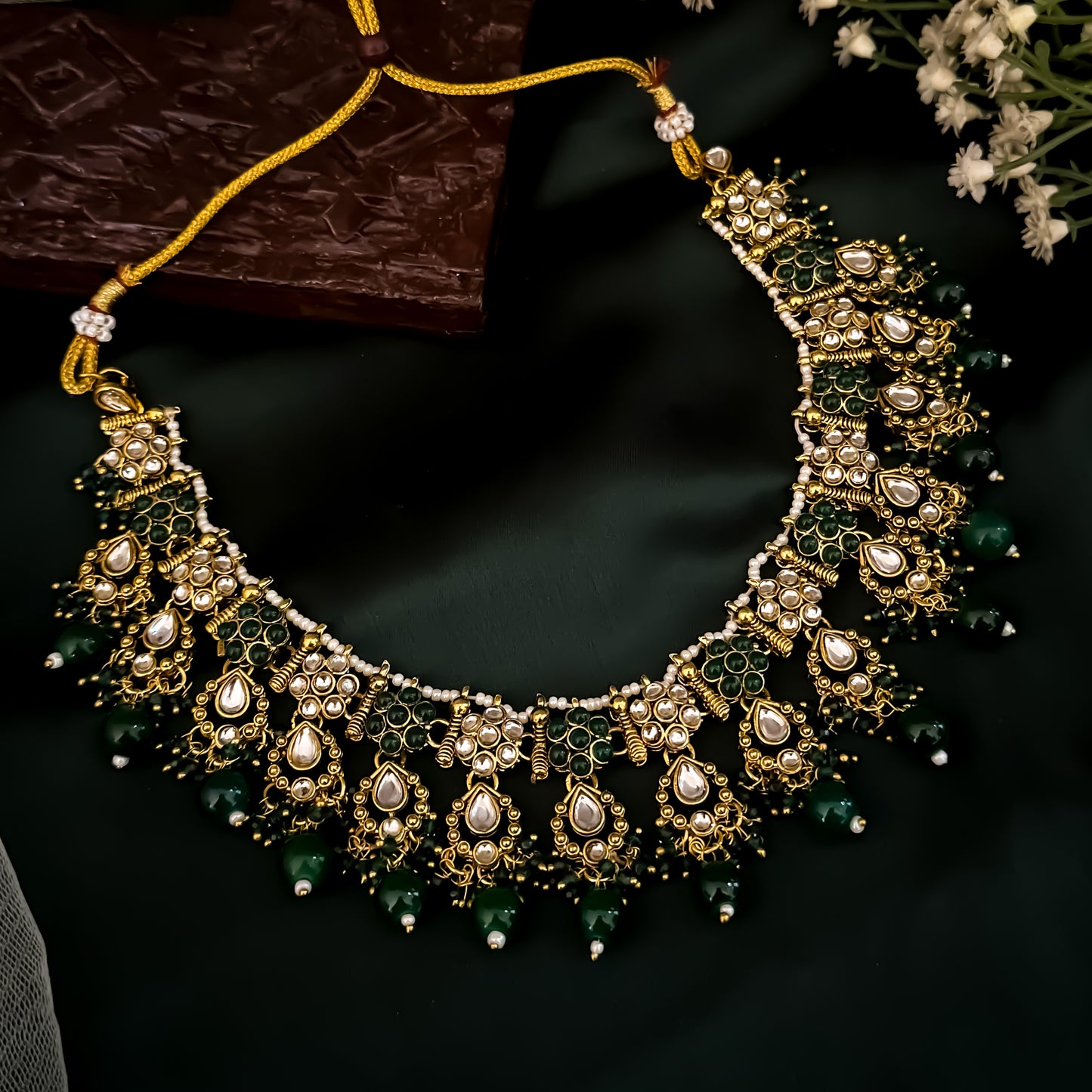 Etika Premium Kundan Necklace Set - Green