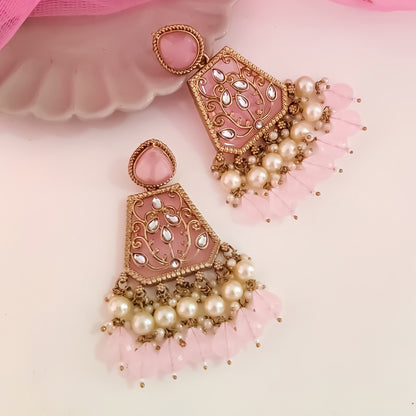 Sanskriti MOP Pearl Chandbali - Baby Pink
