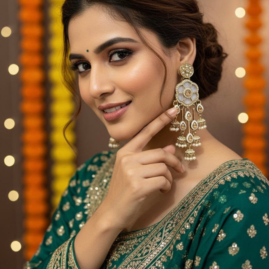 Tarini Jadau MOP Dangler Earrings - Golden