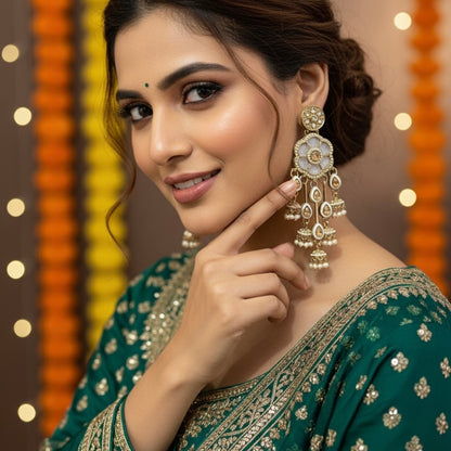 Tarini Jadau MOP Dangler Earrings - Golden