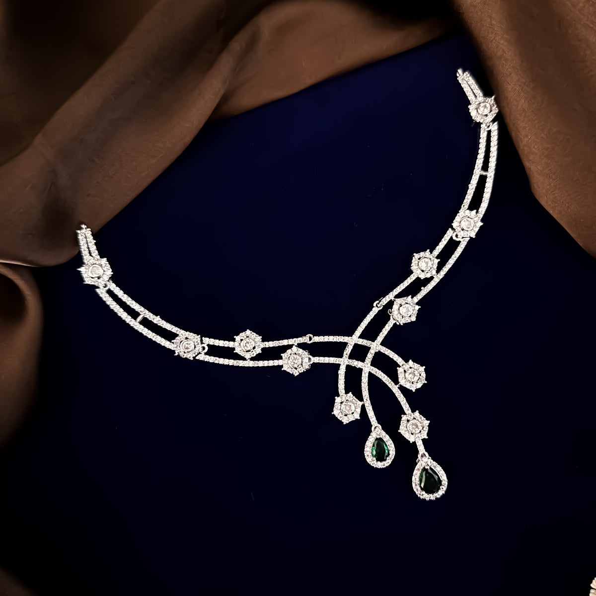 Emerald Green Laila American Diamond Necklace Set