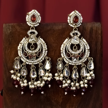Athiya Kundan Pearl Premium Chandbali Earrings - Wine