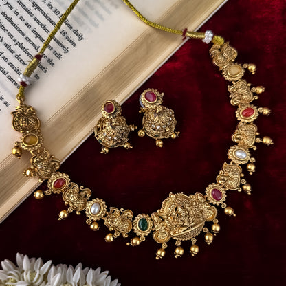 Vaidehi Navratan Temple Necklace Set - Multi