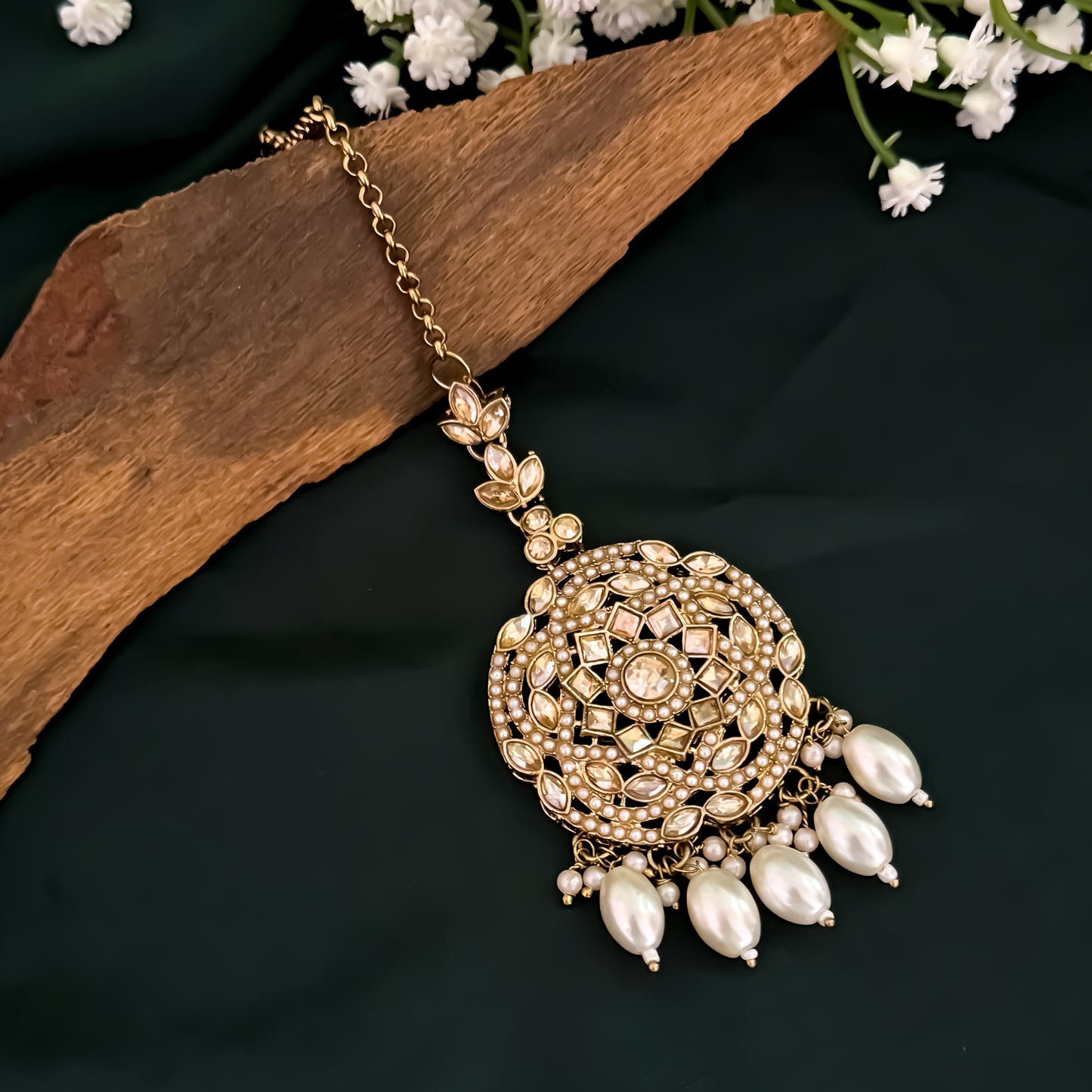 Tansia Jadau Royal Jadau Reverse AD Necklace Set - Golden