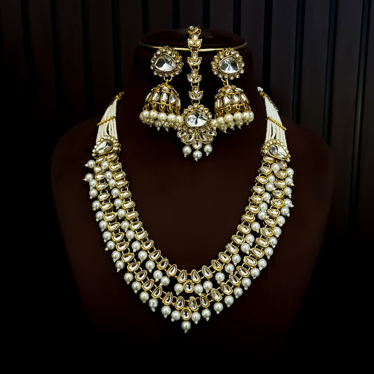 Stuti Double Layer Kundan Necklace Set - Golden