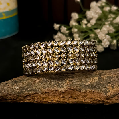 Sahir Kundan Openable Bracelet/Kada - Golden