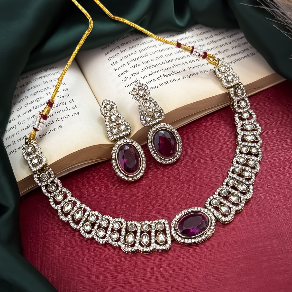 Wine Angel Wings Designer Zircone Necklace Set