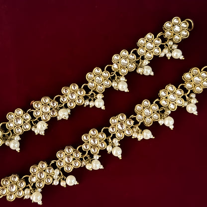 Golden Niva Kundan Pearl Detachable Earchains