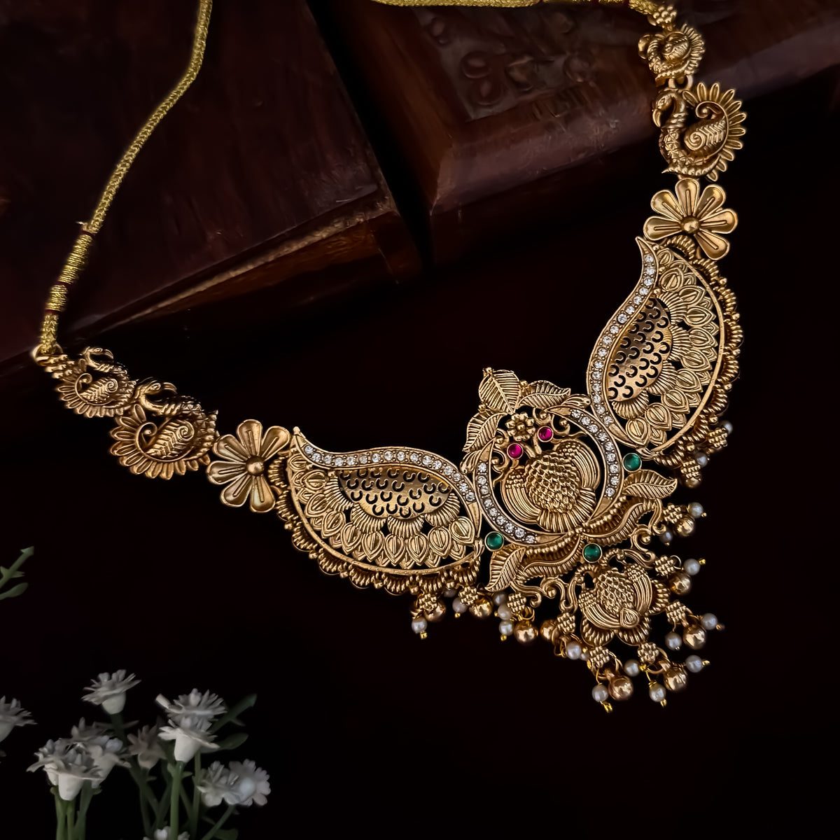 Golden Navya Temple Necklace Set
