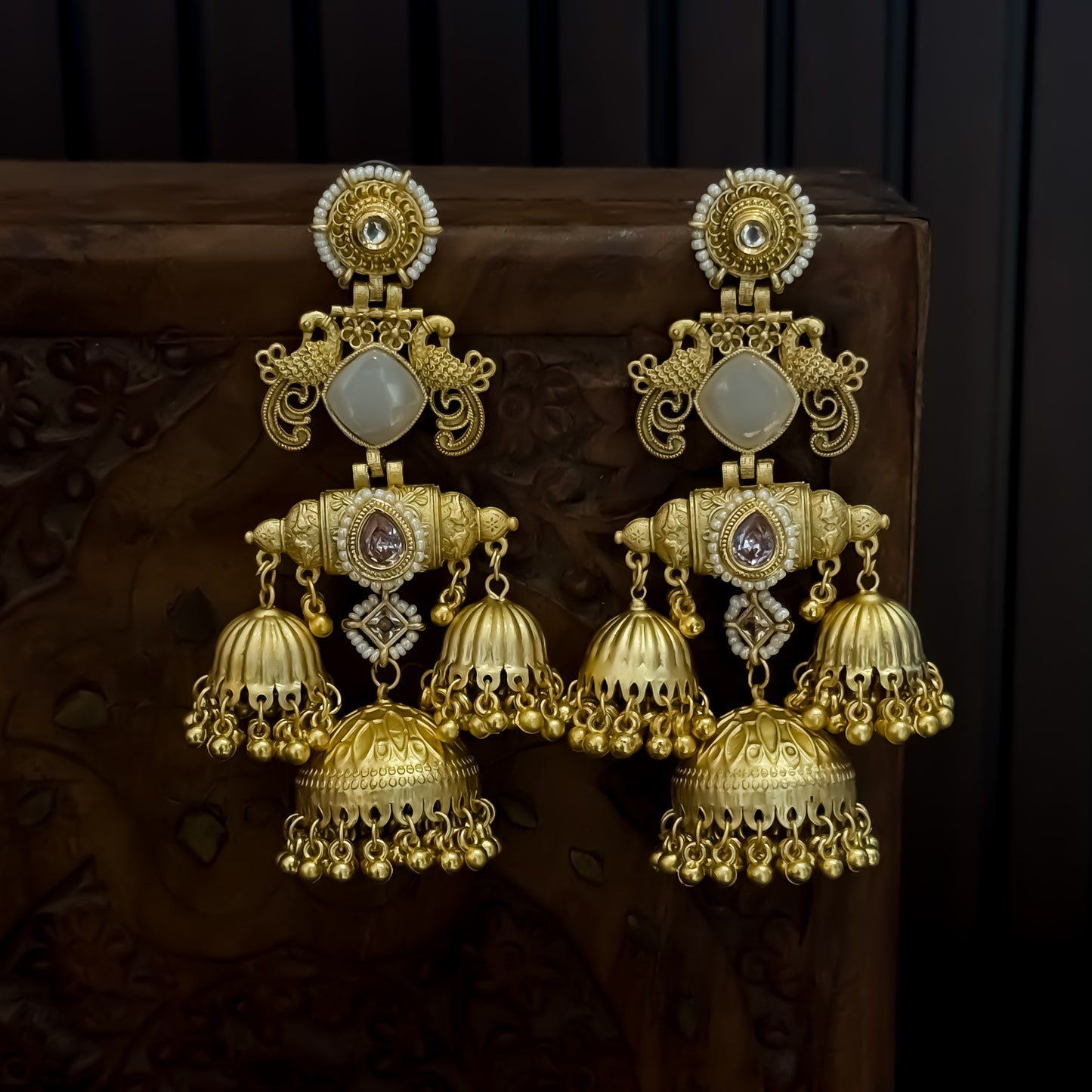 Falak Premium Kashmiri Matte Polish Jhumka Earrings - Ivory