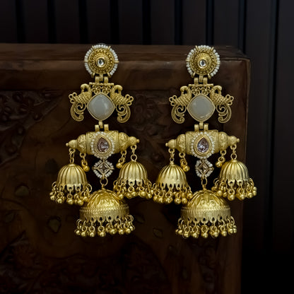 Falak Premium Kashmiri Matte Polish Jhumka Earrings - Ivory