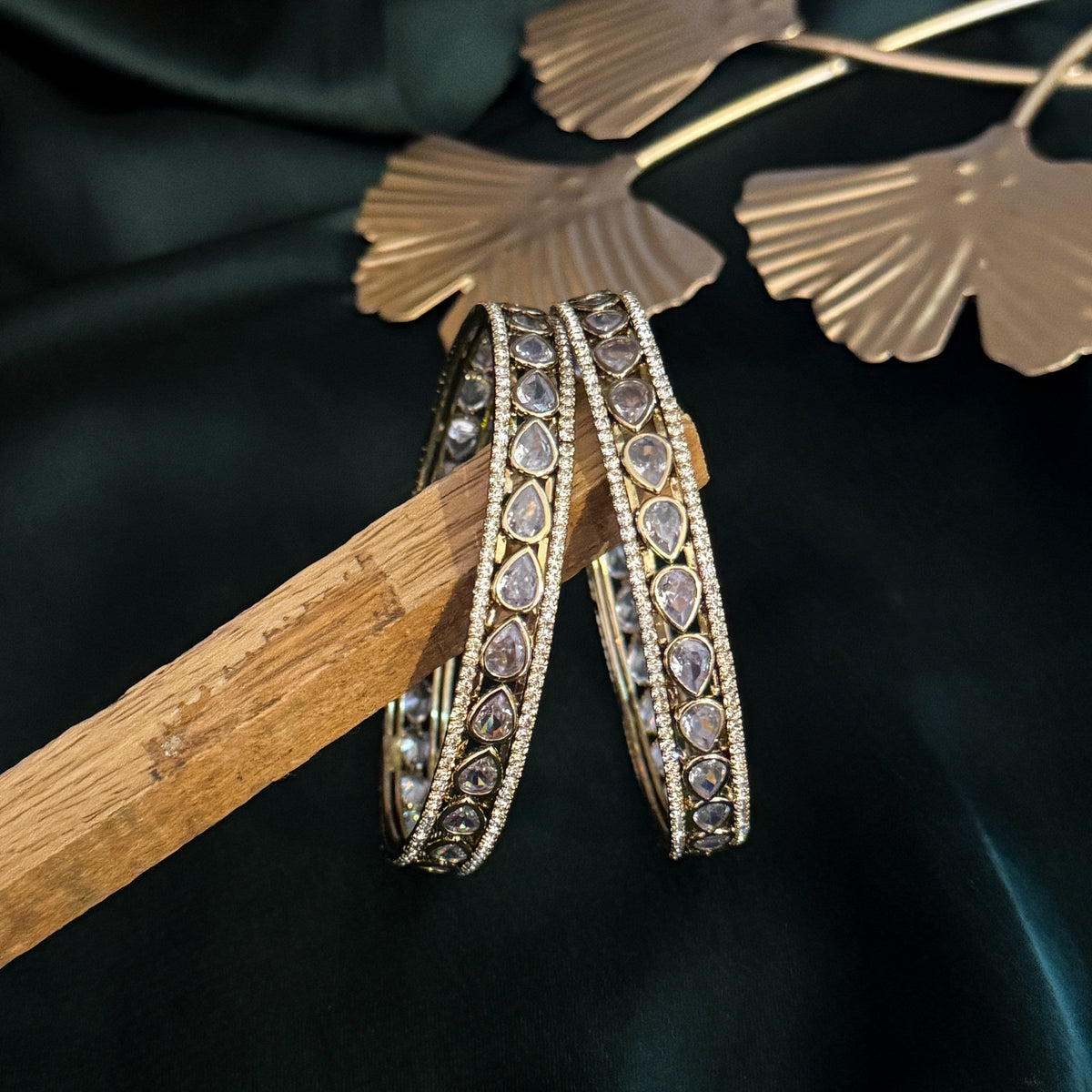 Ashna Premium AD Polki Bangles Golden (Set of 2)