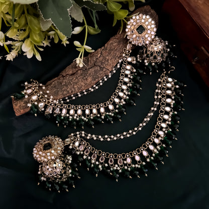 Masaba Mirror Jhumka Earrings with Sahara & Tika Set - Green
