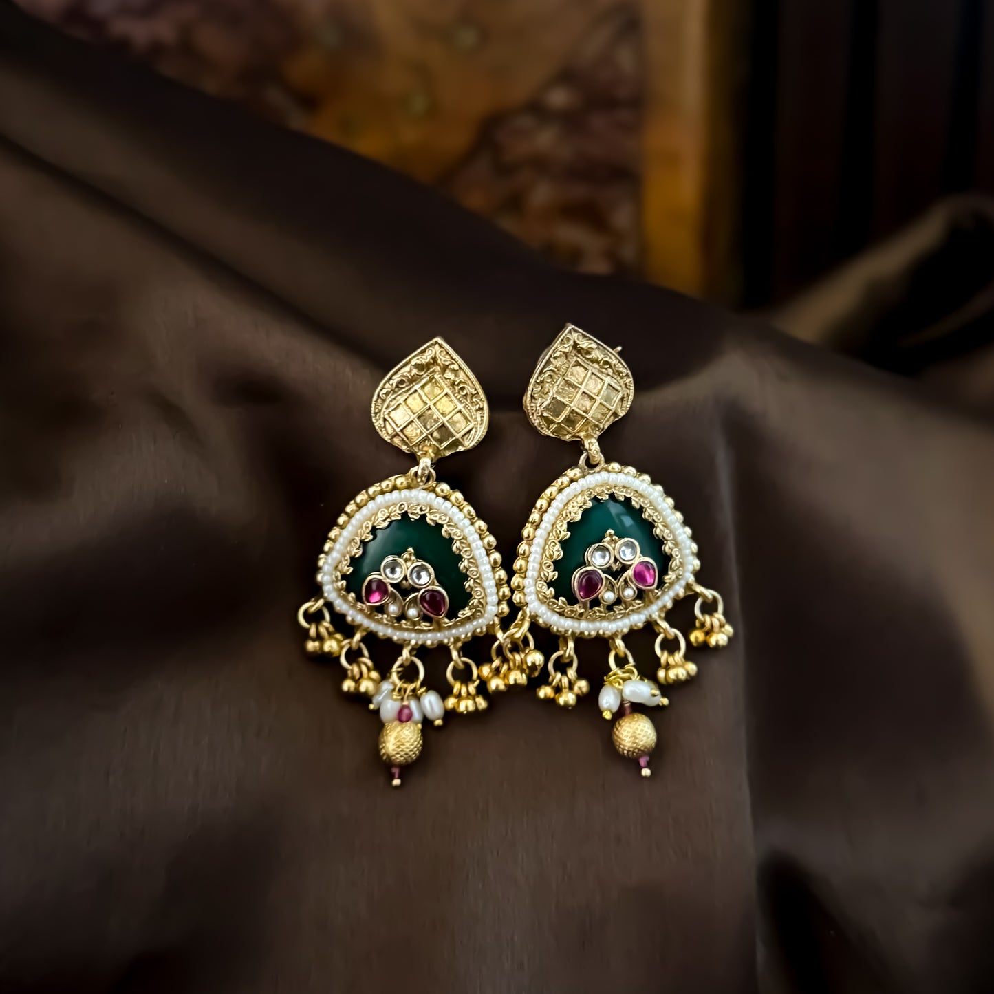 Rasina Heritage Rajwadi Necklace Set - Pink & Green