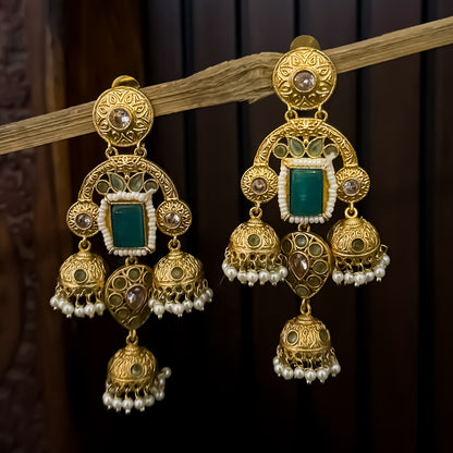 Maitri Premium Kashmiri Jhumka Earrings - Pastel Green