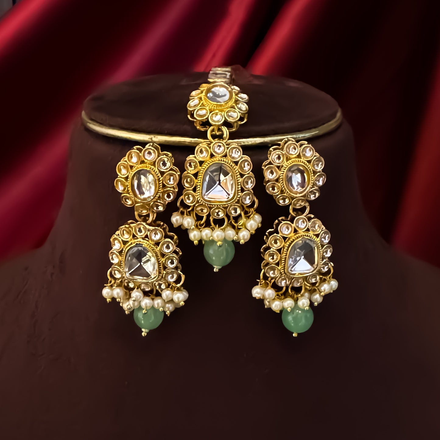 Reeti Kundan Pearl Necklace Set - Pastel Pink & Pastel Green