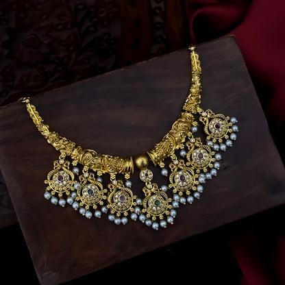 Amrutha Premium AD Hasli Necklace Set - Golden