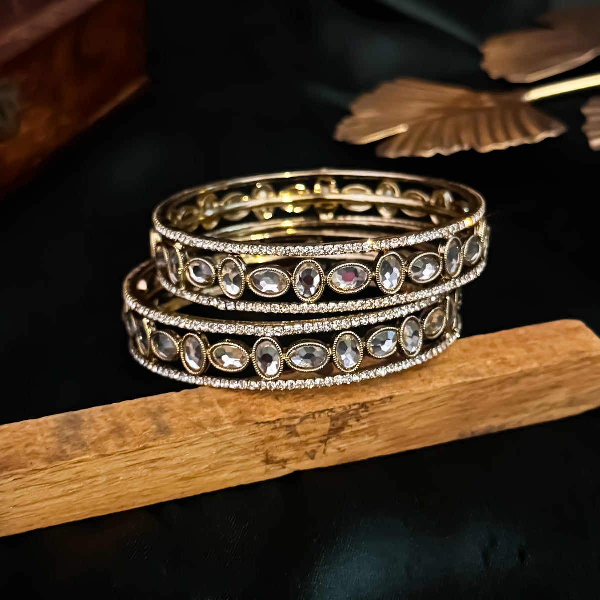 Alizeh Premium AD Polki Bangles Golden (Set of 2)