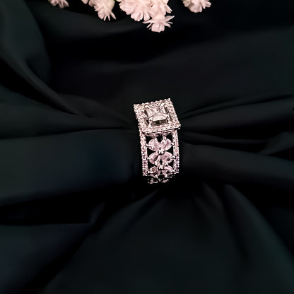 Say Yes American Diamond Silver Adjustable Ring