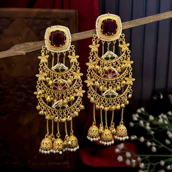 Anjuman Designer Kashmiri Brass Chandbali Jhumka Earrings - Multi