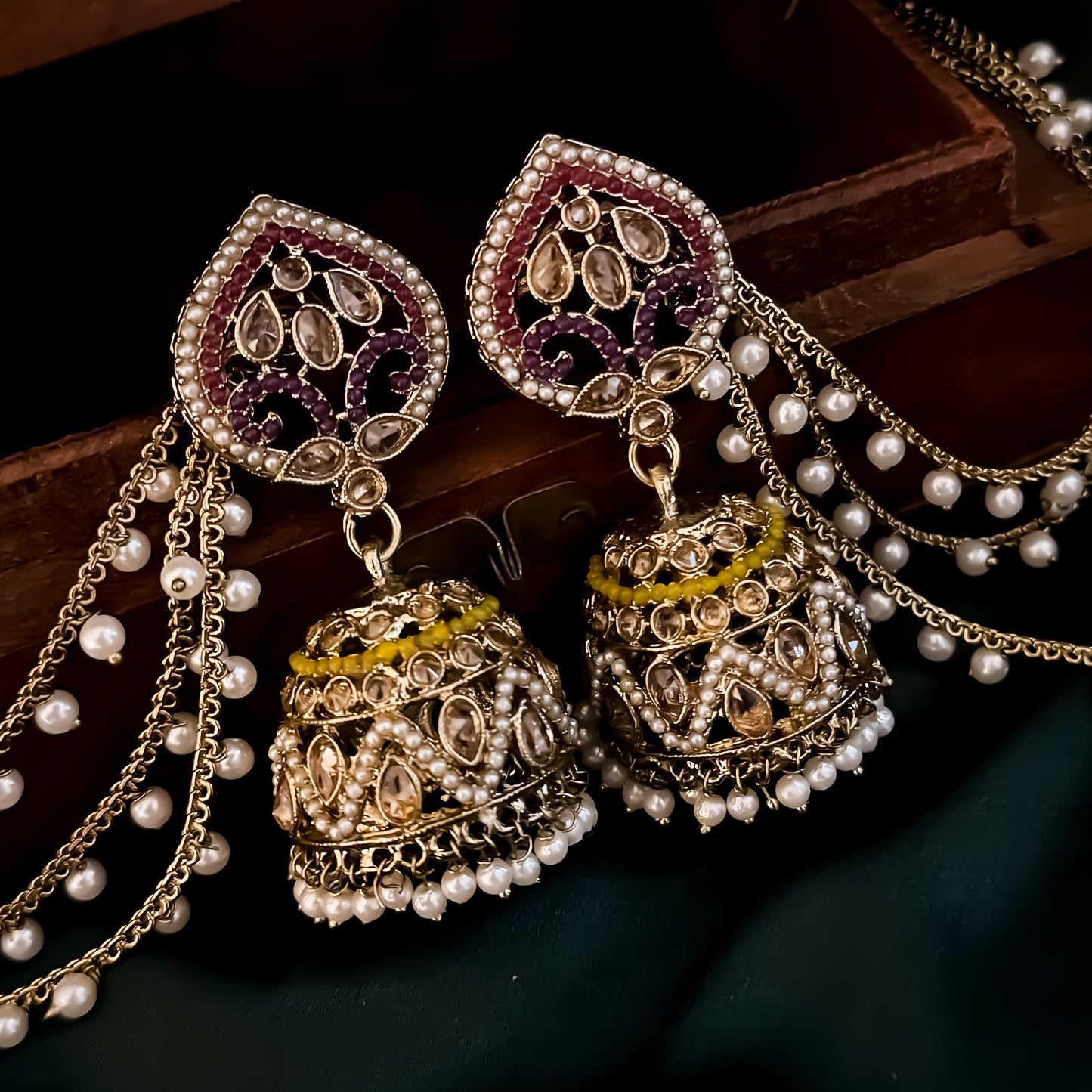 Dhriti Reverse AD Jadau Jhumka with Sahara & Teeka- Multi