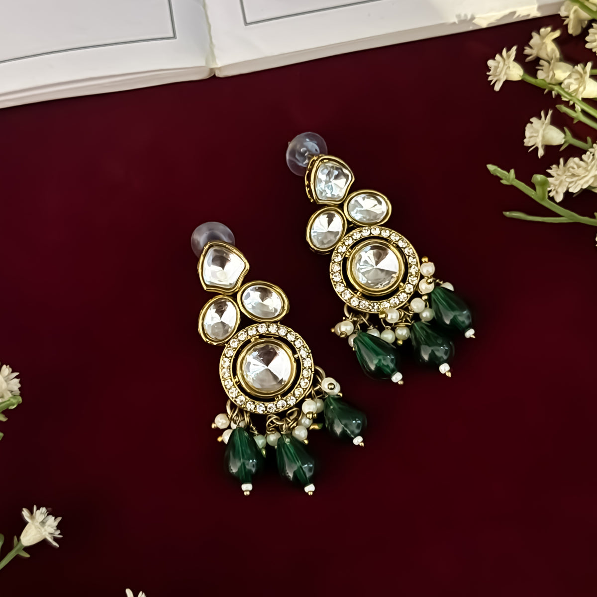 Emerald Green Sai Premium Kundan Necklace Set