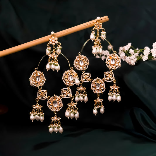 Aamna Statement Kundan Chandbali Earrings - Golden