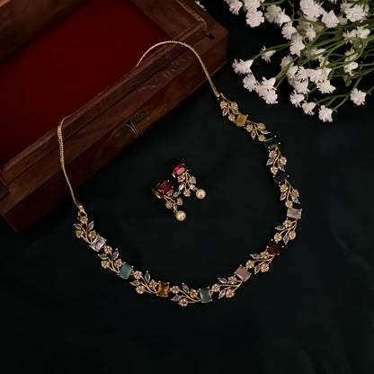 Navratan Petals Minimal AD Necklace Set