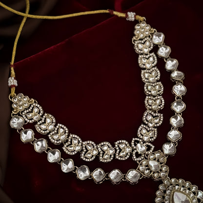 Jubair Double Layer Designer Zircone Golden Necklace Set