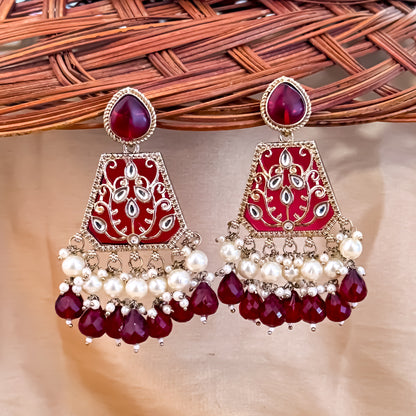 Sanskriti MOP Pearl Chandbali - Maroon
