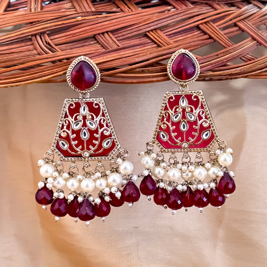 Sanskriti MOP Pearl Chandbali - Maroon