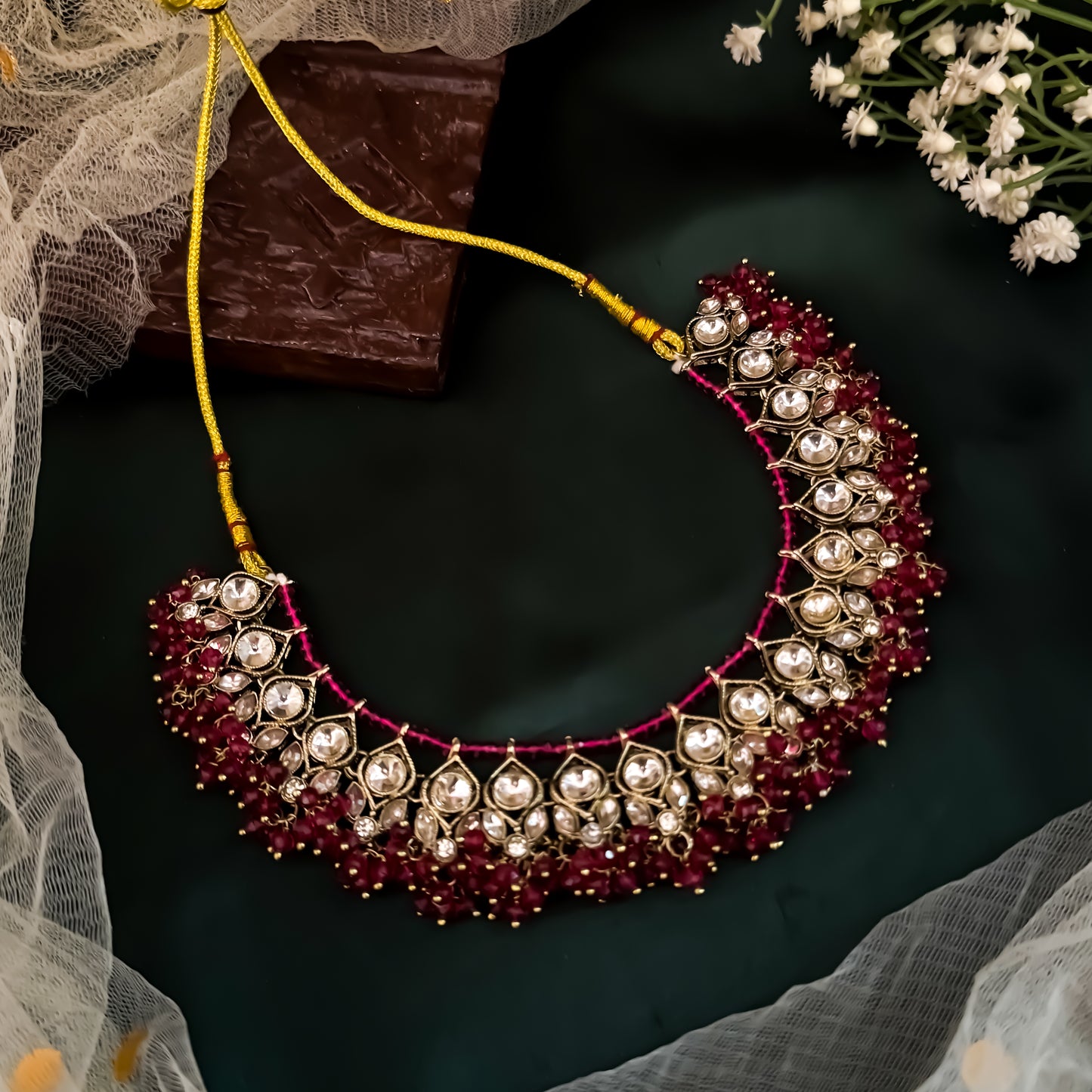 Harleen Premium Pearl Necklace Set - Magenta Pink