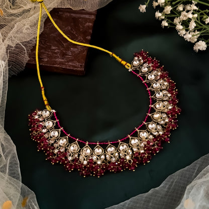 Harleen Premium Pearl Necklace Set - Magenta Pink