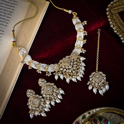 Gauhar Rajwadi Matte Polish Necklace Set - Golden