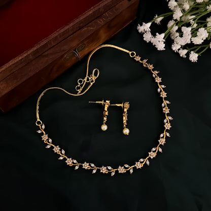 Petals Diamond Minimal AD Necklace Set