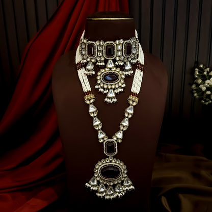 Israni Premium Kundan Long & Short Necklace Set - Maroon
